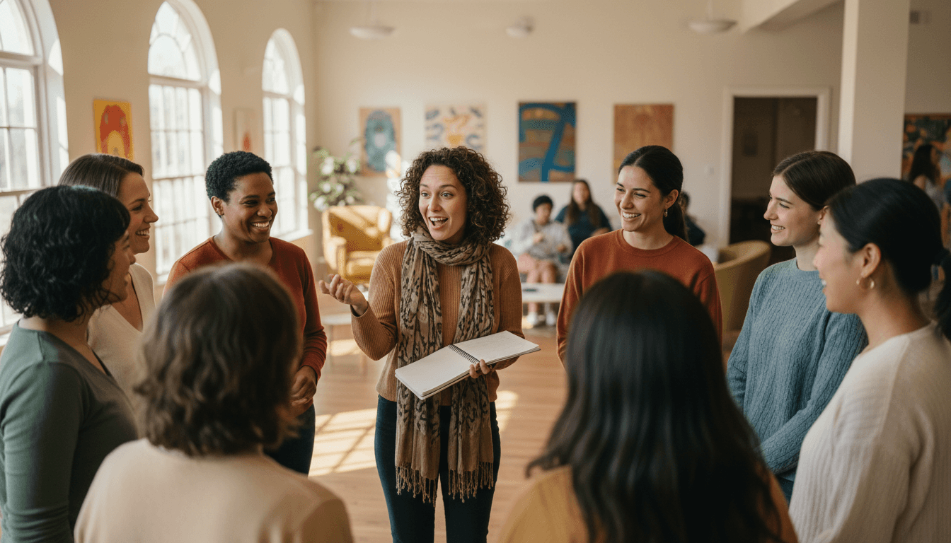 Group of women collaborating in a bright community center